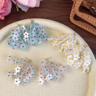 Long Drop Sequins Earring Resin Flower Tassel Eardrops Sweeet Strand Flower Tassel Earrings  Gifts