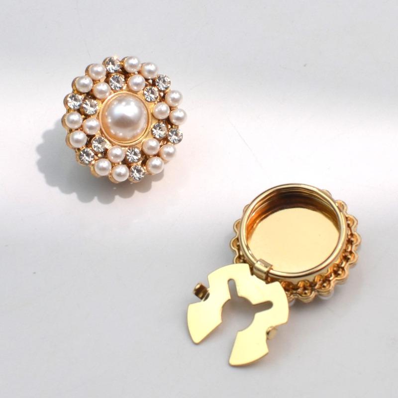 2PCS Button Cover Shirt Cufflinks Pearl Round Rhinestone Ornament Sleeve Covers Shirt Styling Accessories
