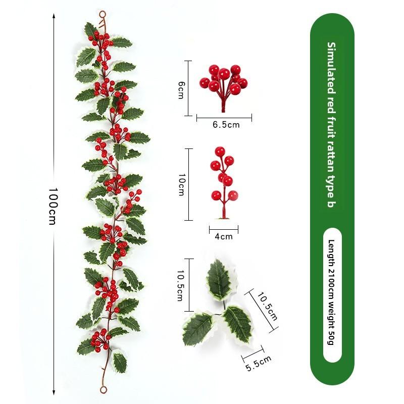 Christmas Simulation Red Fruit Vine With Artificial Pine Needles For Holiday Home Decor