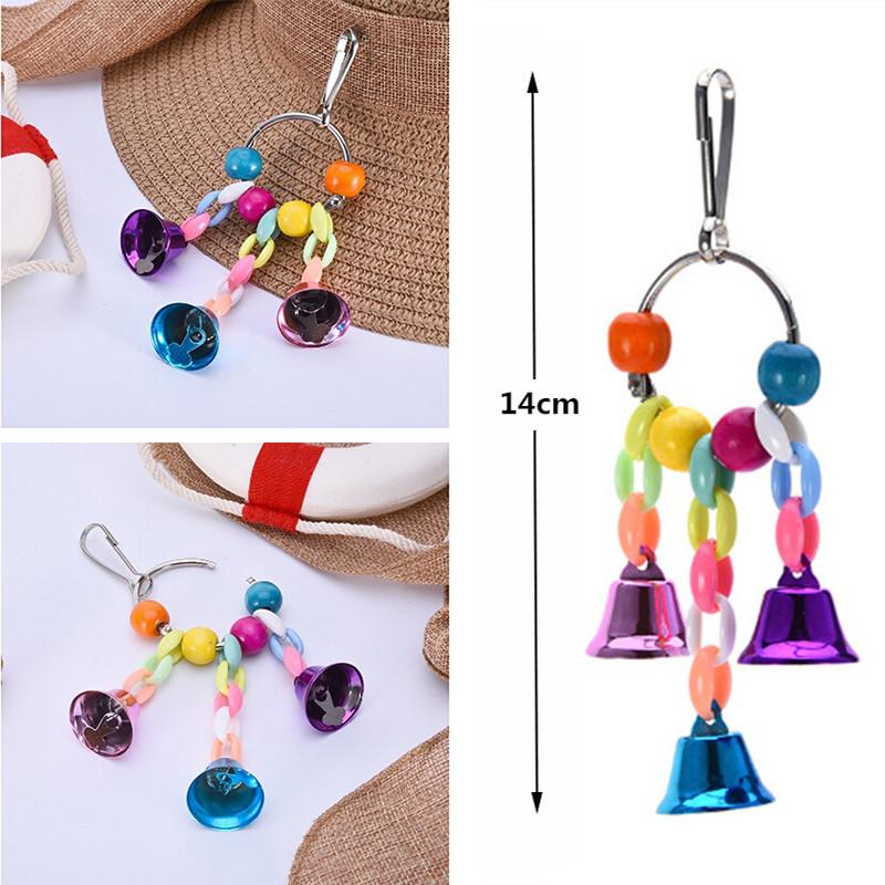 Parrot Toys Bird Hanging Toy With Colorful Beads Bell Chain Pet Bird Parrot Chew Bite Toy Bird Cage Accessories Bird Hanging Toy