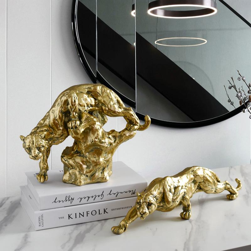 Resin Handicrafts Golden Leopard Simulation Animal Sculpture Cheetah Running Leopard Home Decoration Accessories