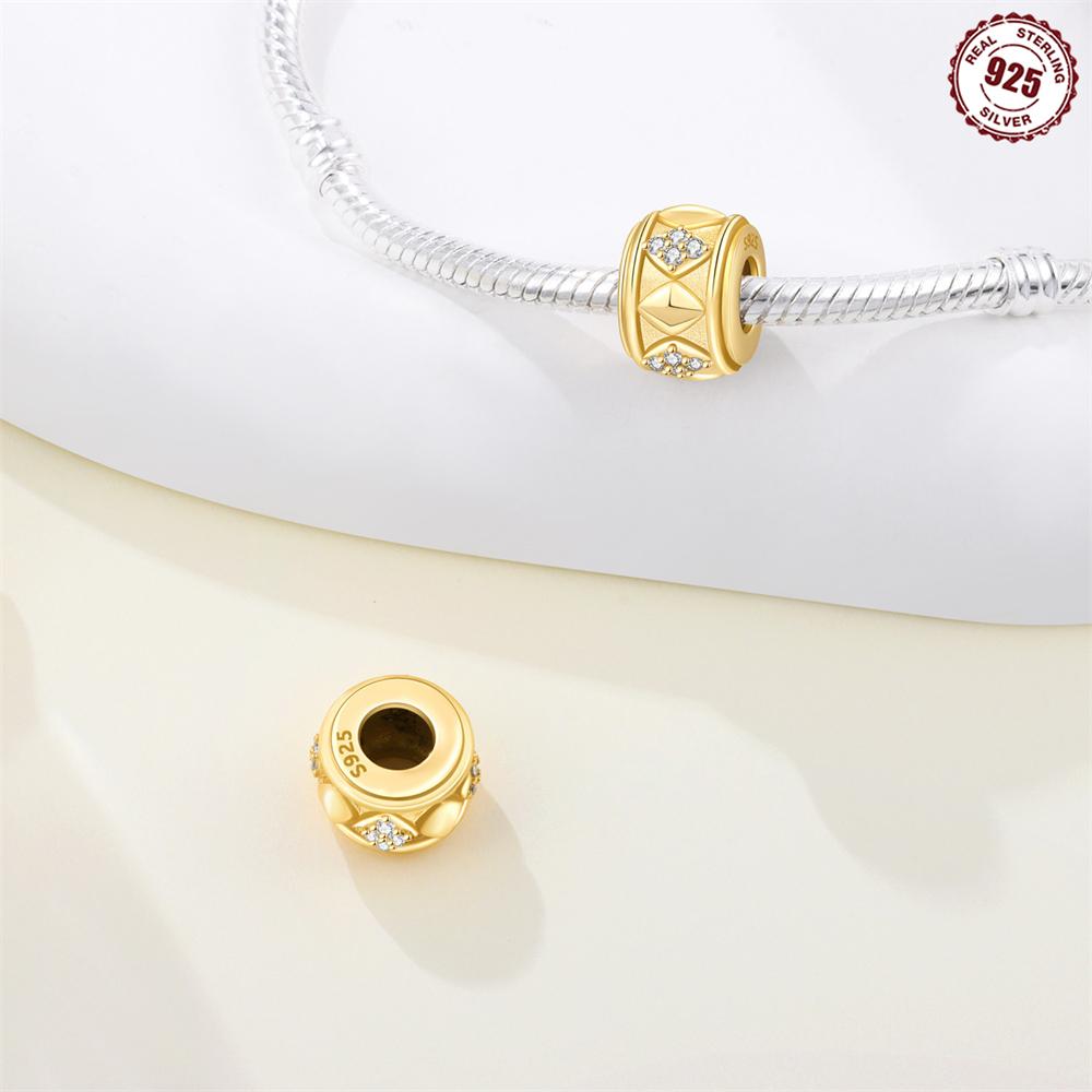 Copper Golden Hollowed-Inlaid Stone Stars And Moon Charms Beads Pendant For Original Bracelet Woman Girl Jewelry