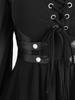 Rosegal Plus Size Lace-up PU Leather Patchwork Lace Trim Asymmetrical Flare Sleeve Top