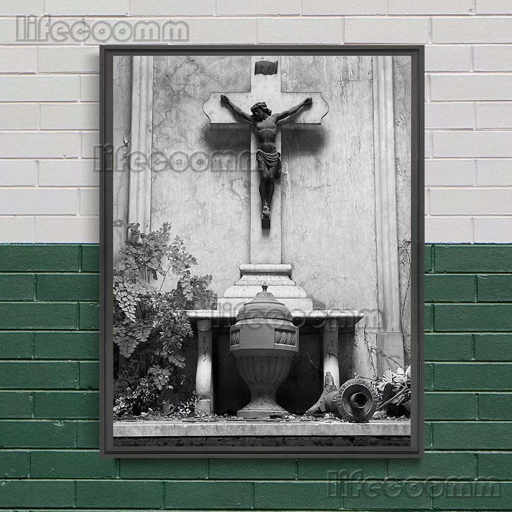 The Statue Of The Holy Angel And The Virgin Guarding The Cemetery Wall Art Canvas Painting Sacred Sculpture Art Poster And Print No Frame