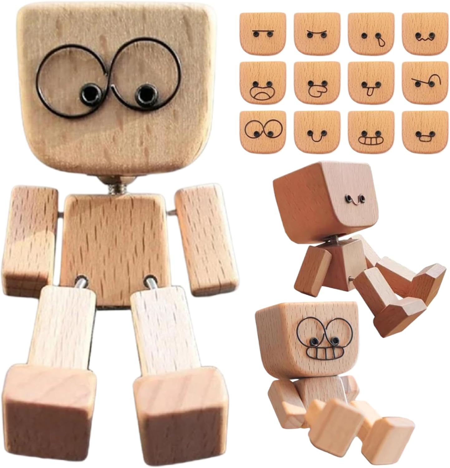 

Shaking Wooden Man,Shaking Wooden Man Figurine for Car Dashboard, Handmade Shak Feet Woodens Doll,Funny Cars Ornaments with12PCS Magnetic Expressions