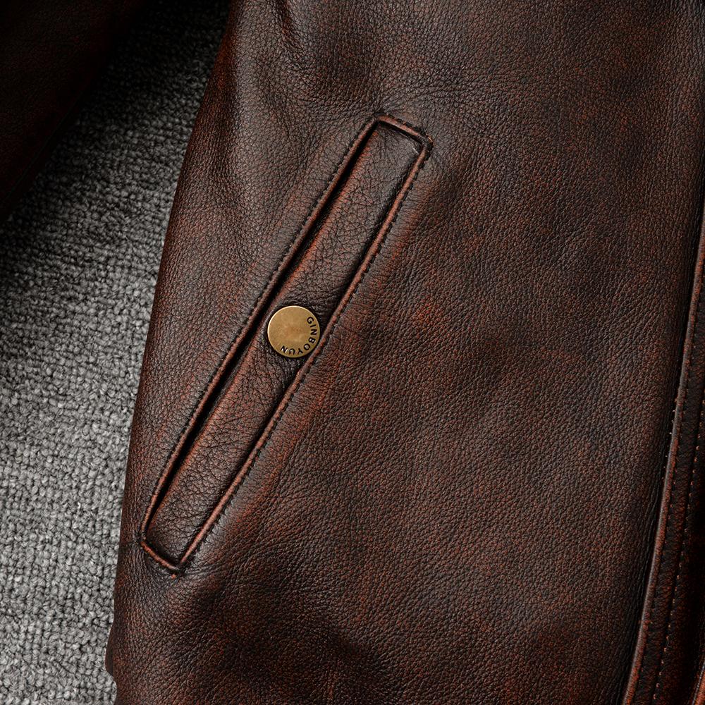 Men's Genuine Cowhide Leather Jacket Real Cow Loose Oversized Style Coat Man Clothes Spring Autumn