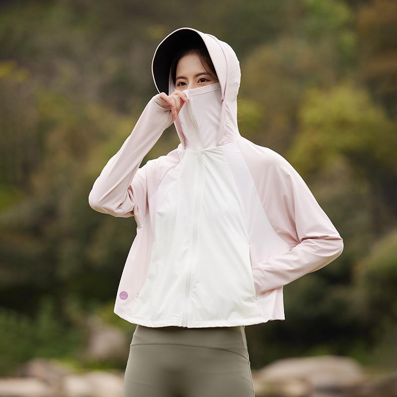 Damen Eisseide UV-Schutz Kapuzenumhang - Schwarze Krempe, Sonnenschutz, Sommer-Outdoorbekleidung