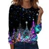 Women's Christmas Printed Long Sleeve Round Neck Top Casual Blouse