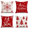 Set of 4 Trendy Christmas Pillow Covers 18x18 Red White Pillowcase Square Xmas Tree Snowflake Pattern Holiday Decor