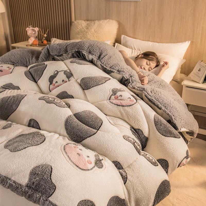 Doppelseitige Lammvelours-Steppdecke verdicken warm Winter Luxus Bettdecke Frühling Herbst Decke weiche Steppdecke Bettdecken Einzelgröße Doppelgröße Kingsize