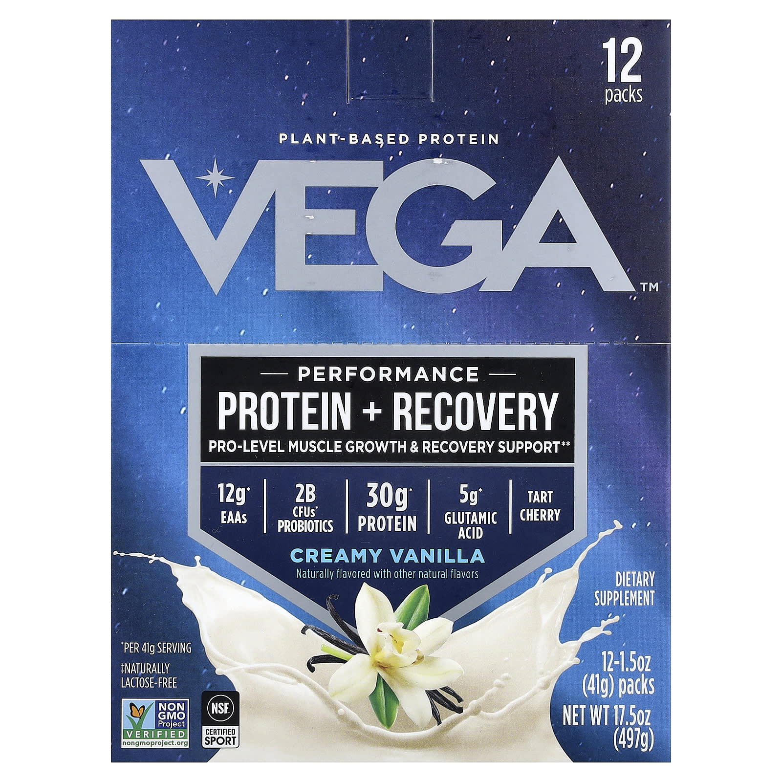 

Plant Protein, Performance Boost Protein + Recovery, Creamy Vanilla, 12 Packets, 41G (1.5Oz) Each