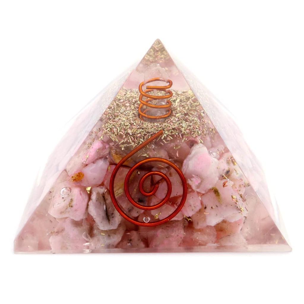 [GOLDSTEIN] Rosa Opal und Einzelkristall Quarz Orgonit Pyramide, Spirituelle Waren, Ungefähr 55mm Breit