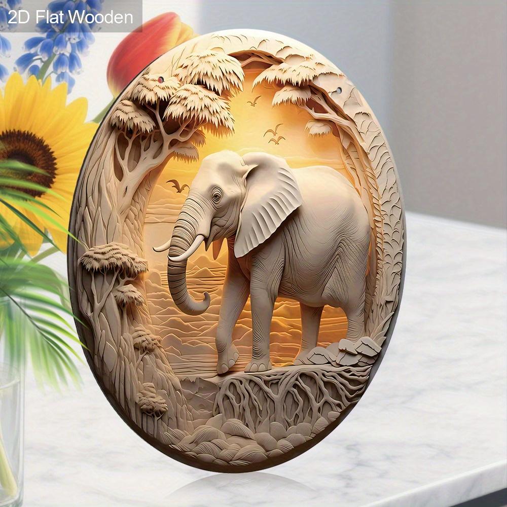 Placă de lemn rustică pentru Diwali cu model Buddha cu față de elefant - Semne și Plăci Decorative Fermecătoare pentru Decor de Perete, Fereastră