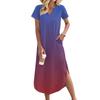 Women's Long Skirt Casual V-neck Long Shirt Dress Loose Slit Holiday Short Sleeve Dress