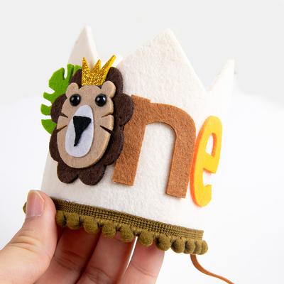 Chapéu de festa infantil com tema de safári na selva, chapéu de feltro com coroa, chapéu de leão, acessórios para fotos infantis, chá de bebê, chapéu de festa selvagem