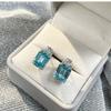 Sterling Aquamarine Stud Earrings Women 1.5ct Natural Gemstone Geometric Design Fashionable Office Jewelry