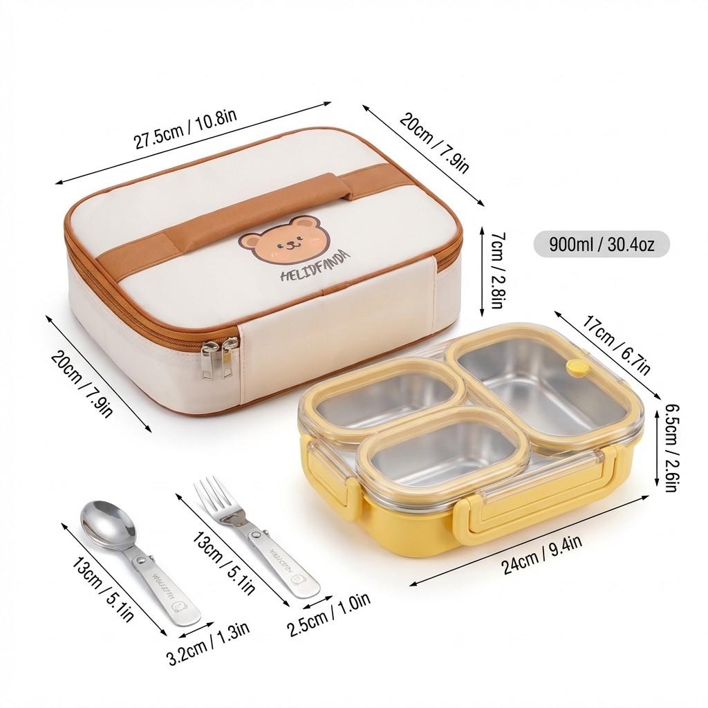 3/4 Grids 304 Stainless Steel Lunch Box Portable Large Capacity Leak Proof Divided Bento Box for Students Adult Microwave Safe