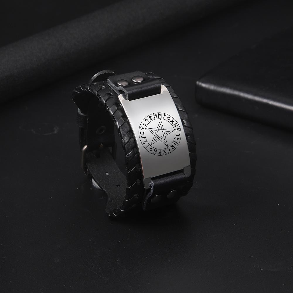 Amuletă Protectoare Nordică Brățară de Piele cu Jurământ Viking