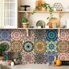 10pcs Self-adhesive Tile Sticker Mandala Dark Color Style Flower Brick Peel and Stick Splash Guard Wall Sticker Waterproof Tiles Stickers for Bathroom