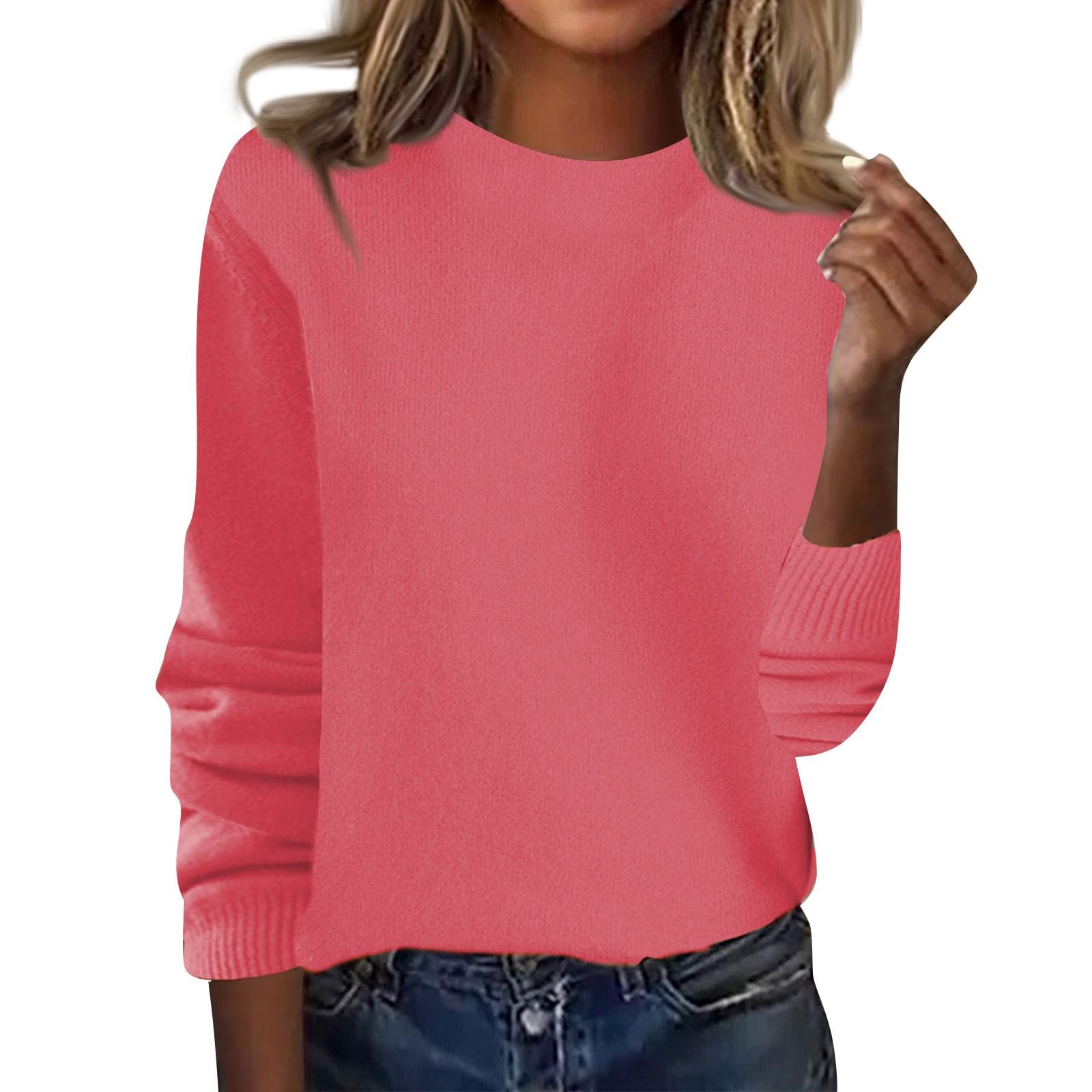 

Женская мода свободный круглый вырез длинный рукав нижняя рубашка верх вязаный свитер XL арбуз красный