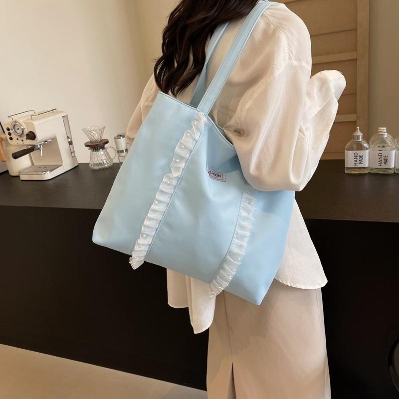 New Solid Color Simple Large Capacity Shoulder Tote Bag Trendy Leisure Commuter Bag Female New Student