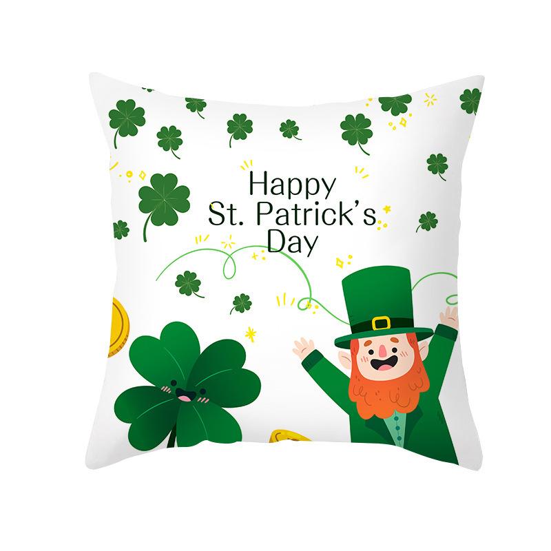 St. Patrick's Day Pillow Cover Green Cartoon Letters Four-leaf Clover Sofa Cushion Cover National Day Cushion