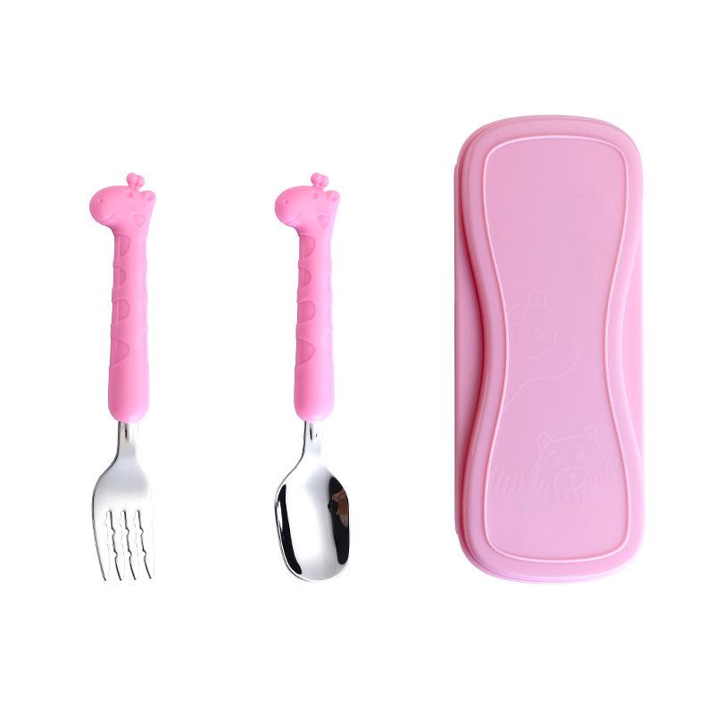 304 Stainless Steel Kids' Fork & Spoon Set - Baby Training Tableware Portable Kit