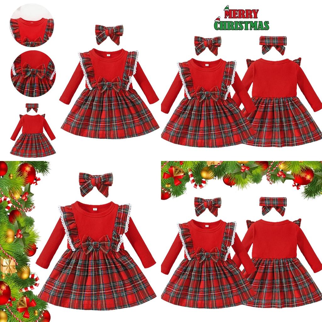 Toddler Xmas Plaid Printed Long Sleeve Christmas Dress