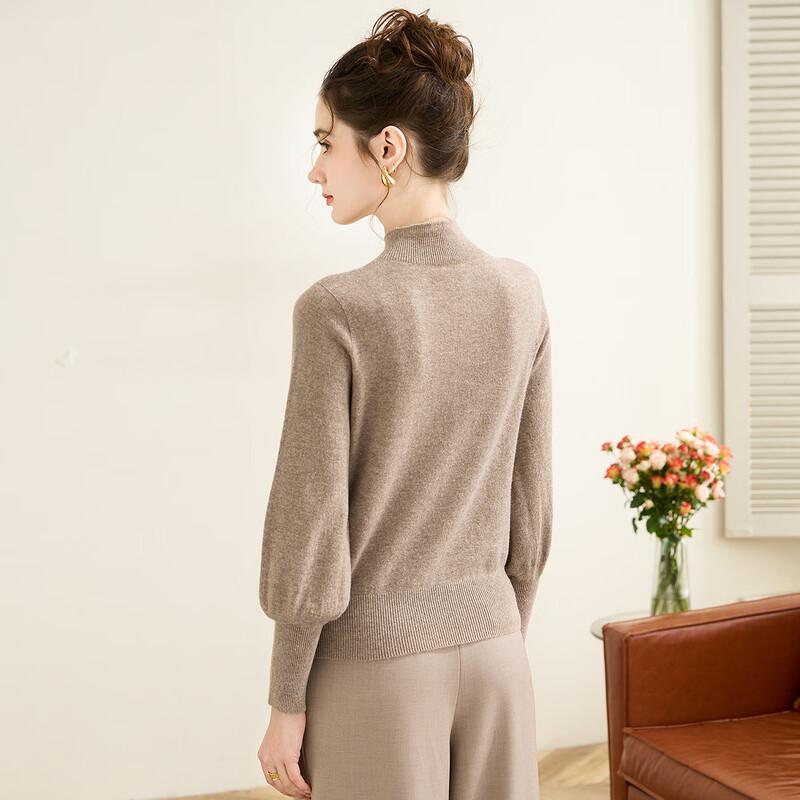 TUHUANG Women's Pure Wool Seamless Half-High Neck Sweater