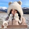 Autumn and Winter Korean Version of Cute Bear Plush Hat for Women Thickened Warm Windproof Ear Protection Lei Feng Hat Showing Face Small Hood