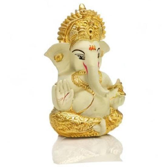 Ganesha for Car Dashboard Ganesh Statue Murti Gold Plated Terracotta Lord Ganpati Diwali Gifts Home Decor Figurine