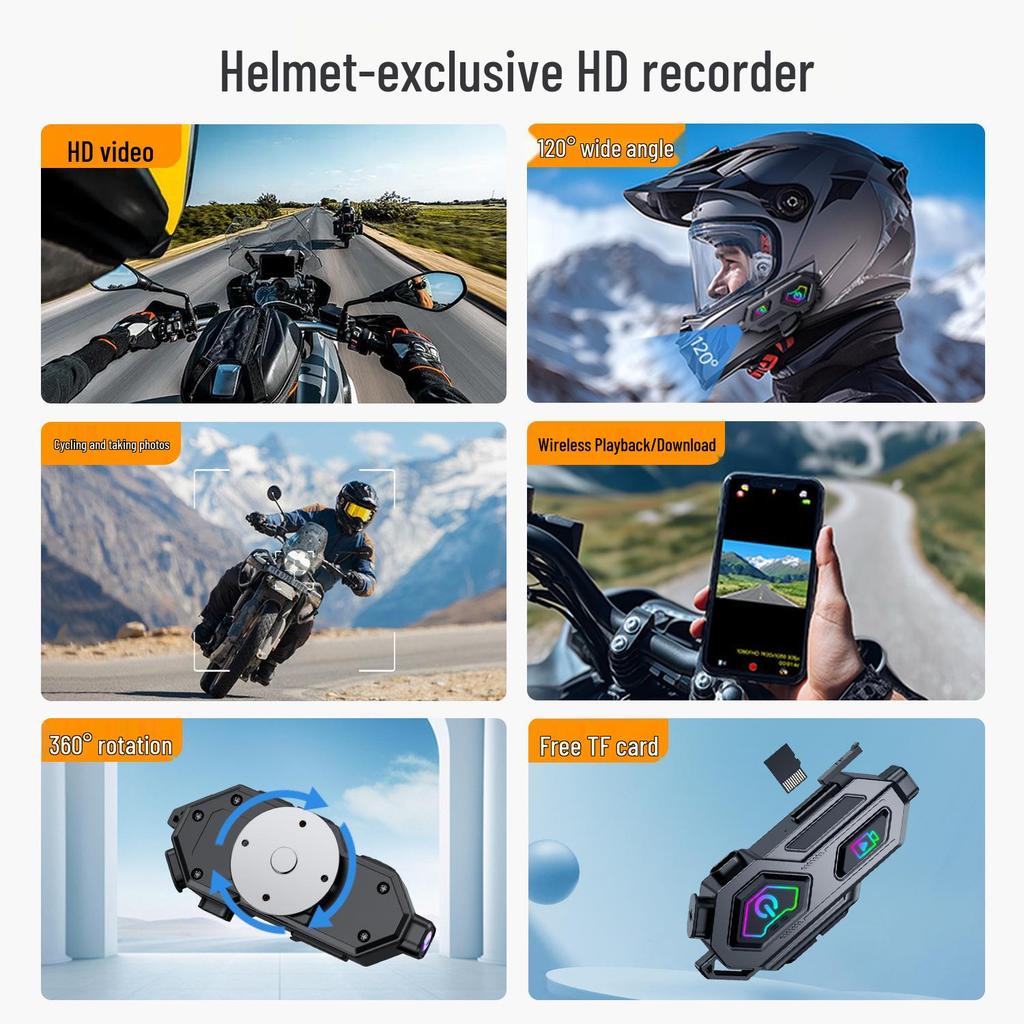 Multifunctional Bluetooth Motorcycle Helmet Headset with 600m Intercom, HD Video Recording, Photography, and Long Battery Life.