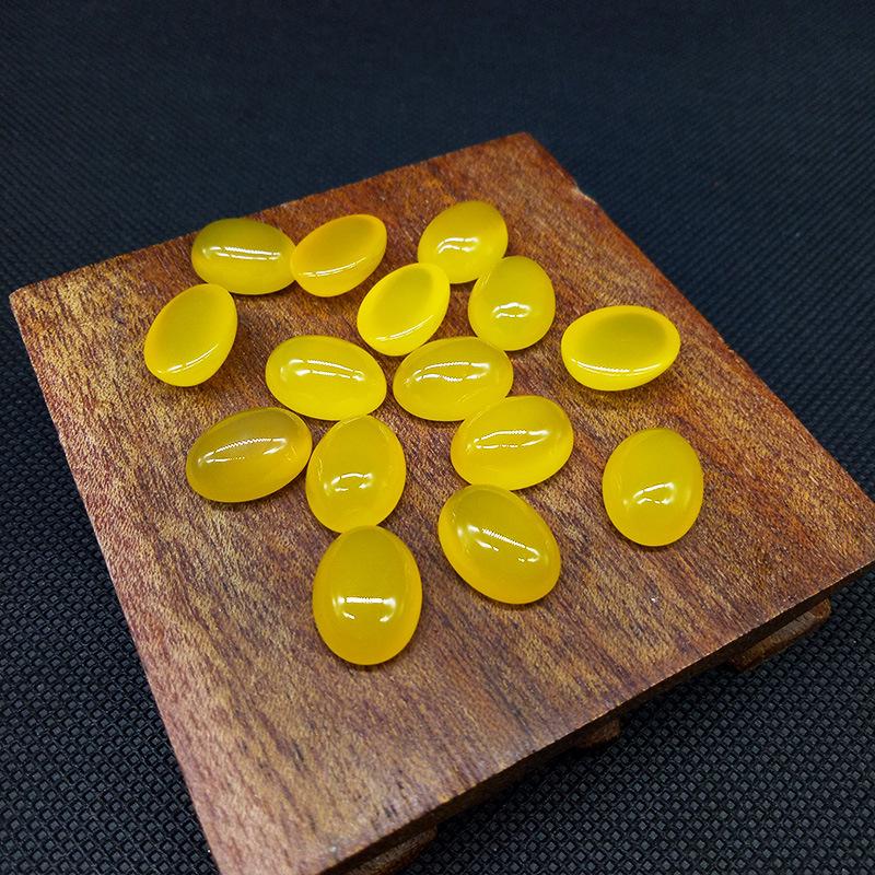 Egg-Shaped Yellow Agate Chalcedony Ring