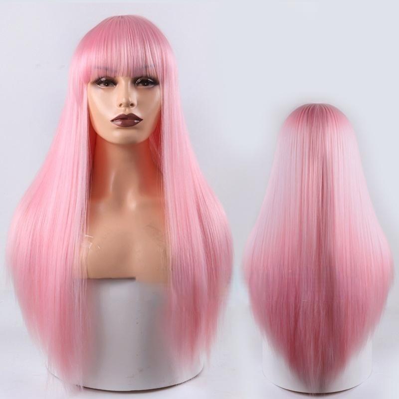 XINRAN Women Fashion Long Straight Wig with Bangs Synthetic Heat Resistant Fiber Wig for Women