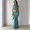 Europe, America, Amazon Cross-border Women's Clothing New Solid Color Sleeveless Pleated Top, Hip-wrapped Long Skirt Casual Suit