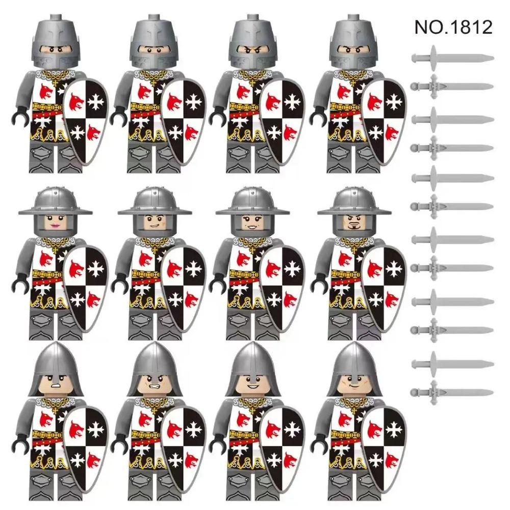 12 pezzi Cavalieri romani antichi medievali, blocchi da costruzione, figure, giocattoli, mini figure, bambole umanoidi, giocattoli, regali di compleanno.