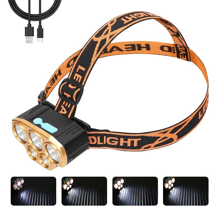 Rechargeable 5 LED Headlight Ultra Bright Powerful Waterproof Head Flashlight Head Torch for Outdoor Camping Running Lighting
