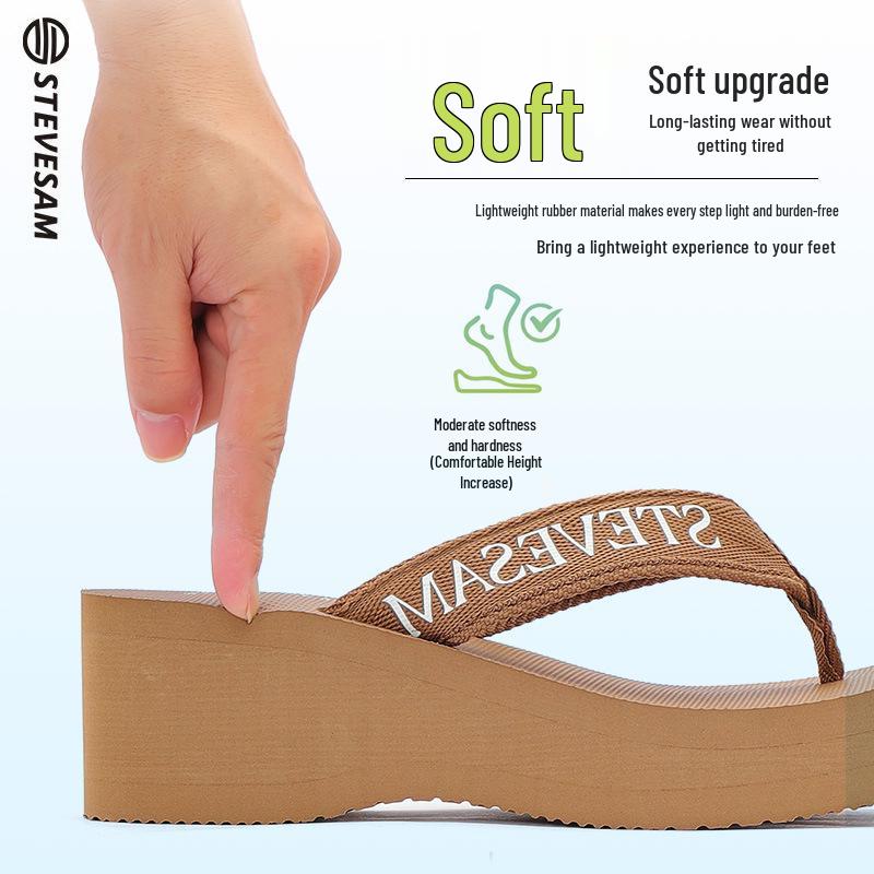 Women's 6cm Thick Sole Wedge Flip Flops - Summer Non-Slip High Heel Toe Post Sandals with Comfortable Woven Strap.