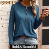 Camicette e camicie a maniche lunghe con scollo a V, stampate in tinta unita, casual e alla moda da donna