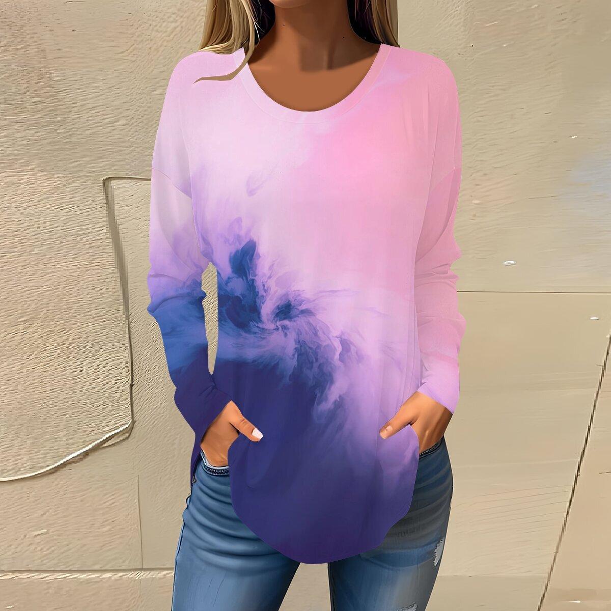 

Круглый вырез 3D принтованный топ модные повседневные длинные рукава женские футболки 5XL