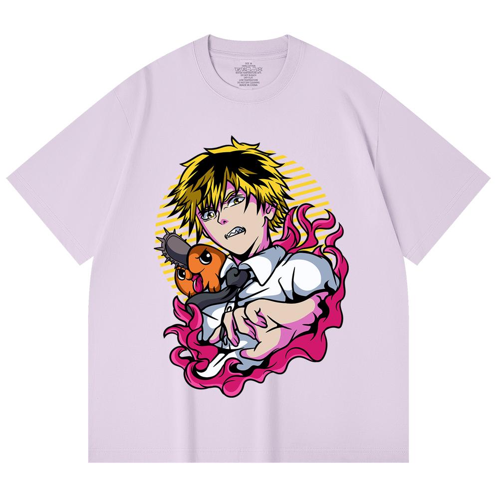 230 g/m² 100% Baumwolle Kettensägenmann V4 Denji Pochita Aufdruck Unisex Schweres Baumwoll-T-Shirt