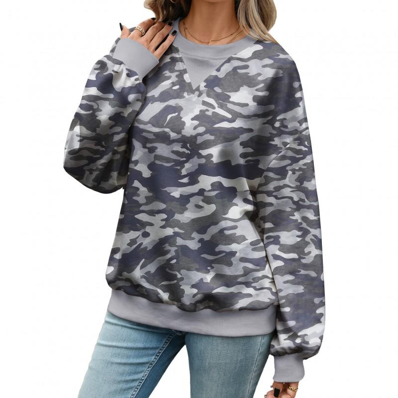 Womens Oversized Long Sleeve Crewneck Sweatshirt With Geometric Print 2026 Winter Casual Top