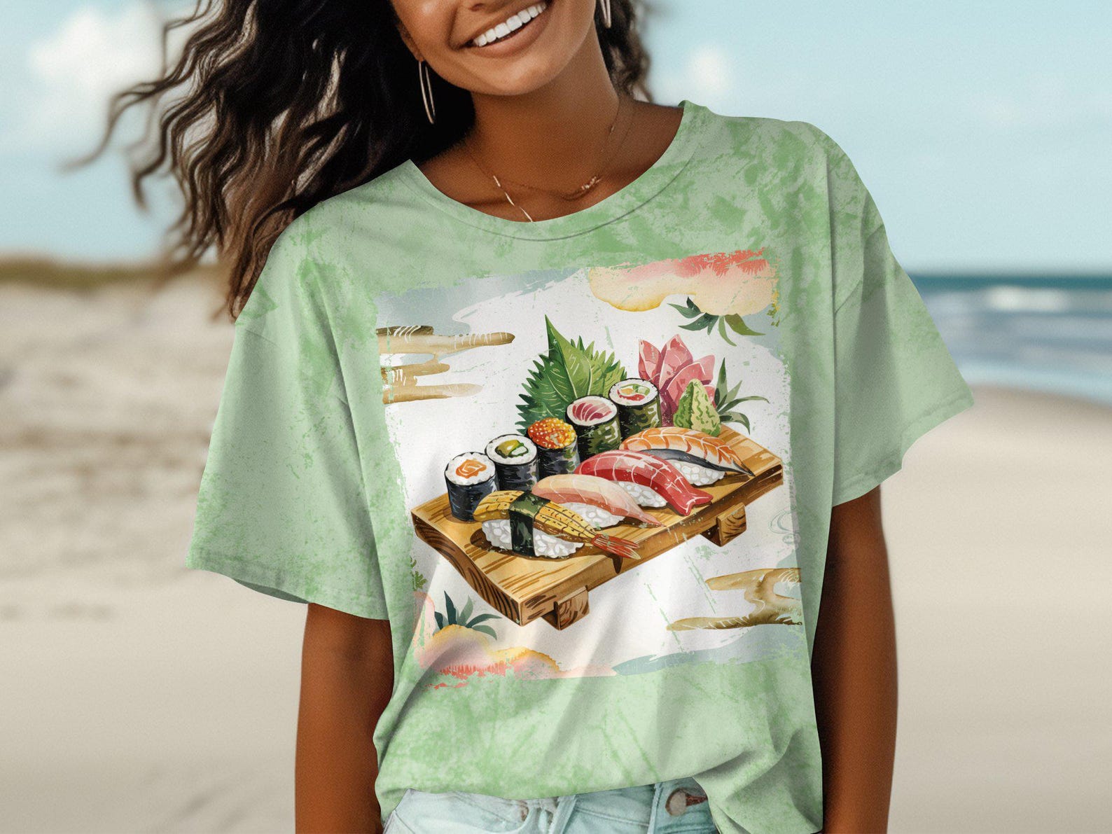 Sushi Platter T-Shirt, Unique Japanese Food Illustration Tee, Fun Foodie Gift, Casual Wear, Cool Graphic Tee, Sushi Lover Shirt, Unisex S