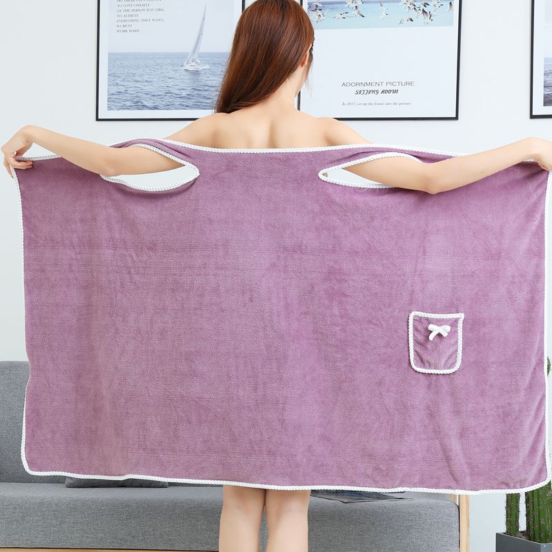 Coral Fleece Women's Bath Skirt Is Soft and Thickened Absorbent Cute Bow Pocket Can Be Worn Suspenders Bath Towels Beach Towels