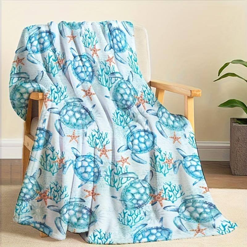 Sea Turtle Art Pattern Decorative Throw Blanket for Sofa, Bed, Living Room, and Home Decor Styling