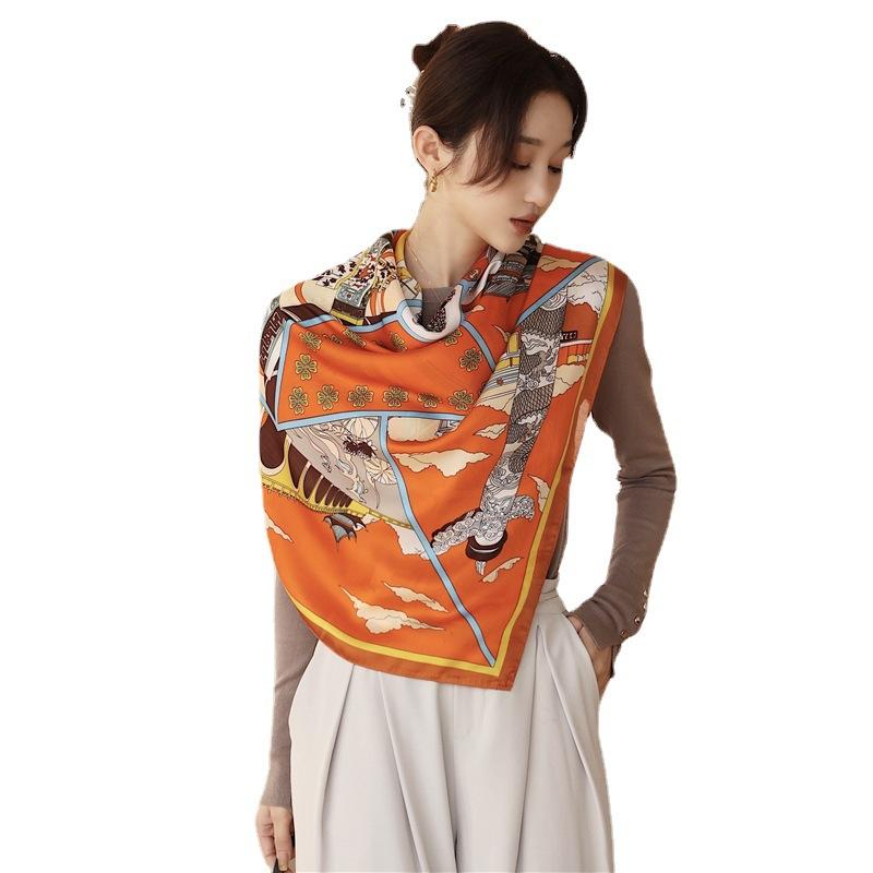 Foreign silk scarf women's new scarf simulation silk shawl large size sunscreen yarn 111cm square scarf decorative headscarf