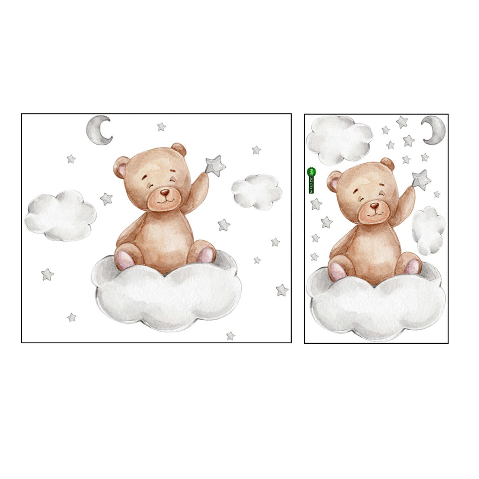 Cartoon Bear Moon Cloud Stars Wall Paste Bedroom Children S Room Background Wall Decoration Sticker Kindergarten Nursery Sticker