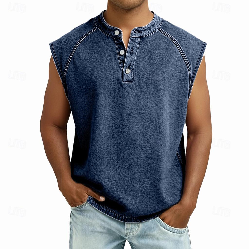 Men's Sleeveless Button-down Summer Fashionable, Casual And Retro Shirt
