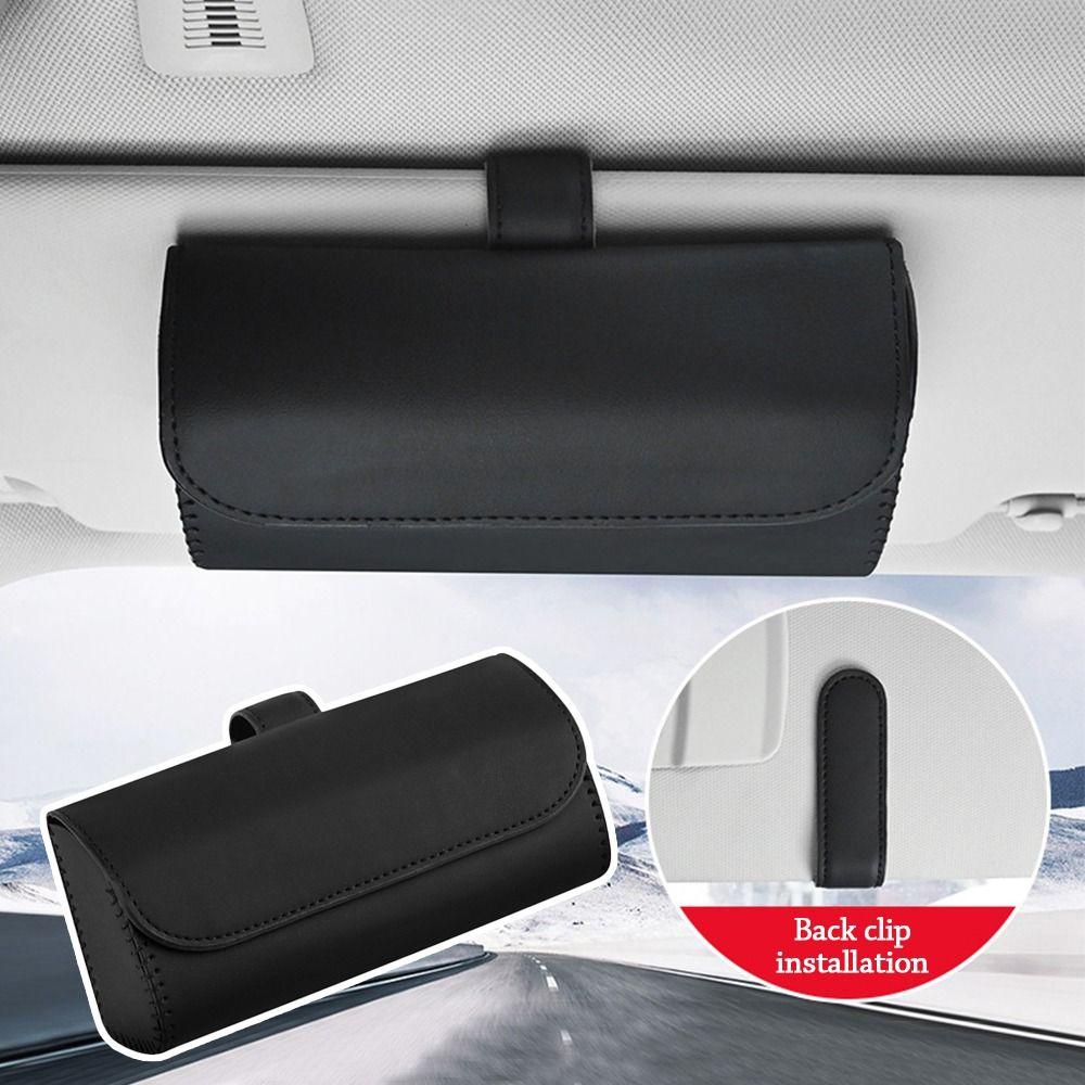 Fashion Portable Car Glasses Box PU Leather Compact Car Sunglasses Case Easy Installation Multifunctional Sun Visor Holder Car