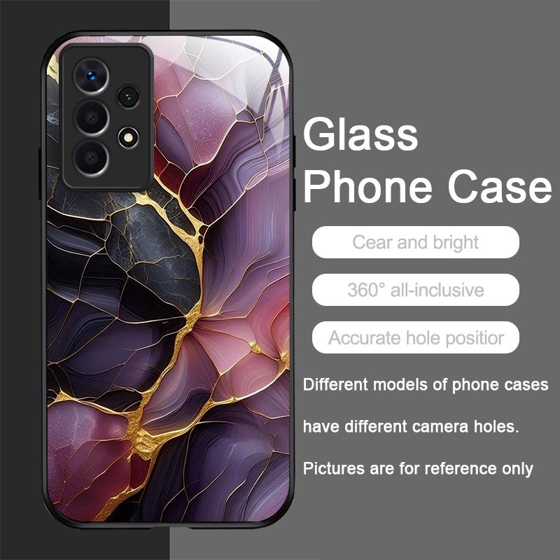 

Stylish Purple-Crystal Marble Texture Tempered Glass Phone Case for Samsung Galaxy A56 A55 A54 A53 A52 A36 A14 A15 A31 5G Covers Galaxy A55 5G